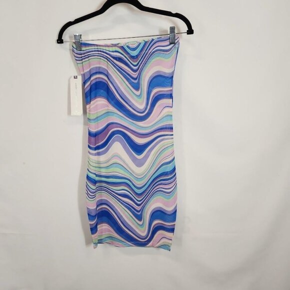 Almost Famous Groovy Bae Mesh Mini Dress - Blue/combo - Size Small - Picture 5 of 9